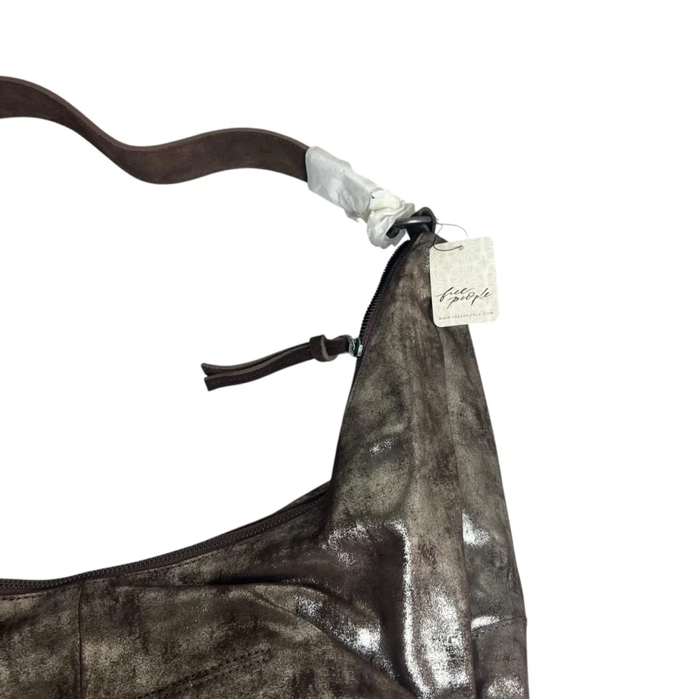 Free People NEW We the Free Sparta Chocolate Brown Metallic Hobo Bag Purse